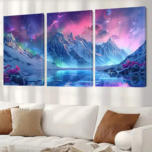 3pcs Abstract Starry Night With Pink Glow Wall Art Set Canvas Framed 40x60cm - High Quality Print 100% Australian Made Wall Canvas Ready to Hang