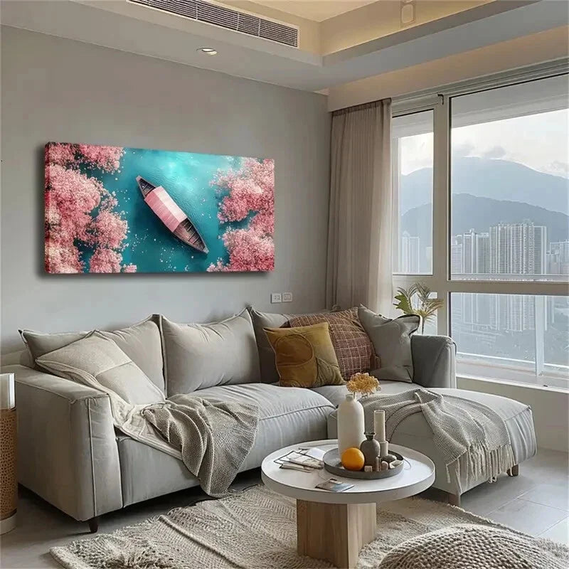 Serene Pink Blossom Trees Wall Art Canvas Office Home Room Framed 120x60cm