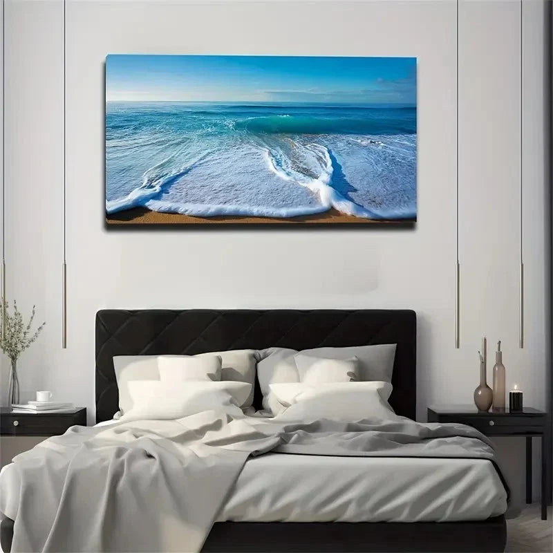 Waves Seascape Vibrant Wall Art Canvas Office Home Room Framed 80x45cm