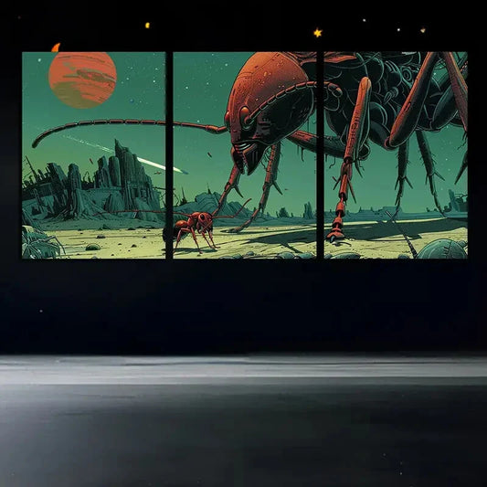 3pcs Big Alien Ants Space Moon Rocket Metal Print Ready to Hang Art