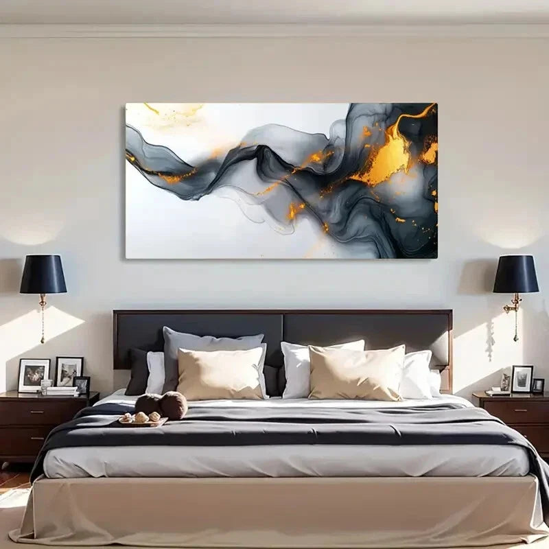 Contemporary Minimalist Golden Wall Art Canvas Office Home Room Framed 120x60cm