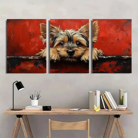 3pcs Vibrant Red Dog Heartwarming Metal Print Ready to Hang Art