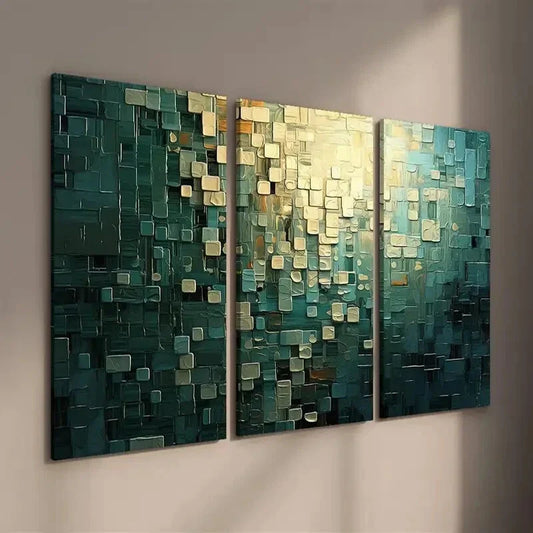3pcs Abstract Golden & Cyan Decor Wall Art Set Canvas Framed 40x60cm - High Quality Print 100% Australian Made Wall Canvas Ready to Hang