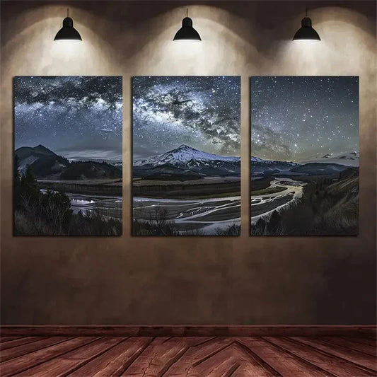3pcs Starry Night Milky Way Galaxy Mountain Metal Print Ready to Hang Art