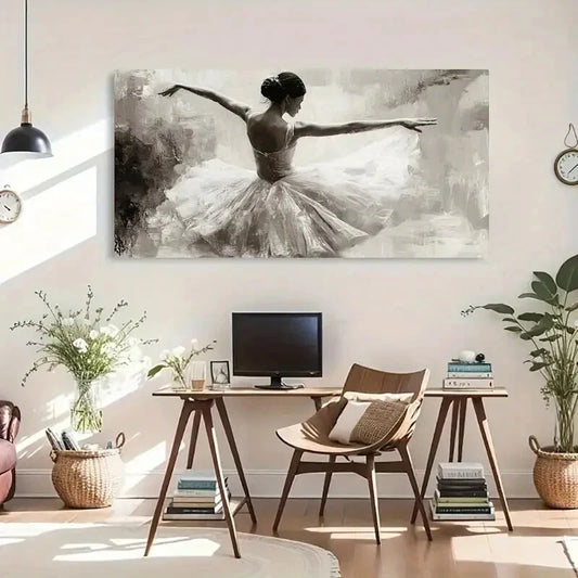 Elegant White Tutu Ballerina Wall Art Canvas Office Home Room Framed 120x60cm