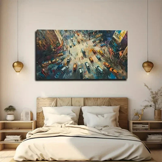 Vibrant Urban Street Scene Wall Art Canvas Office Home Room Framed 80x45cm