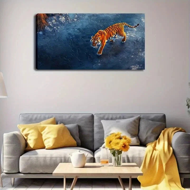 Majestic Tiger Walking Ice Wall Art Canvas Office Home Room Framed 120x60cm