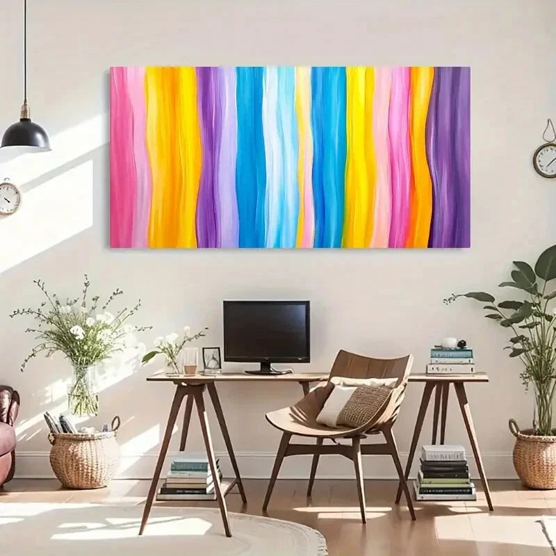 Abstract Stripes Colorful Wall Art Canvas Office Home Room Framed 120x60cm