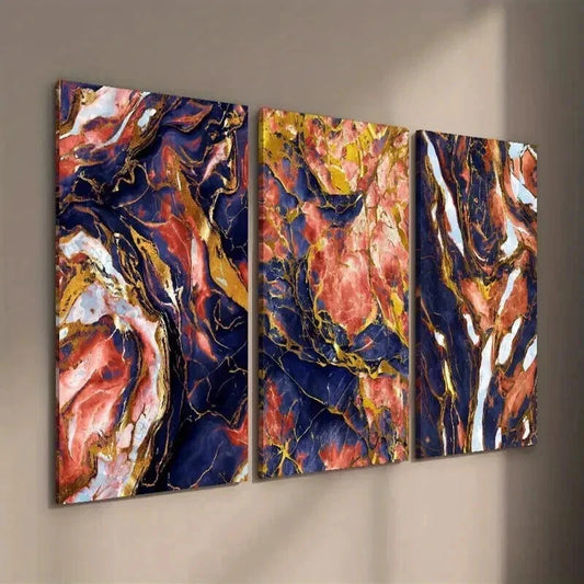 3pcs Modern Luxury Abstract Blue & Red Marble Wall Art Set Canvas Framed 40x60cm - High Quality Print 100% Australian Made Wall Canvas Ready to Hang