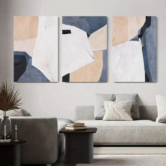 3pcs Abstract Geometric Shapes Bold Tones of Blue Metal Print Ready to Hang Art