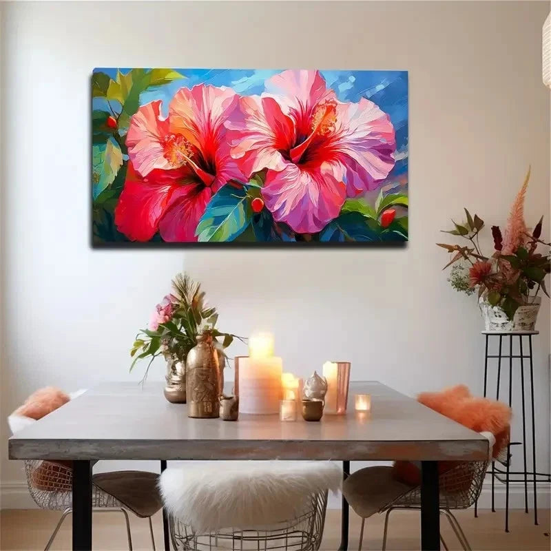 Blooming Red Flowers Wall Art Canvas Office Home Room Framed 80x45cm