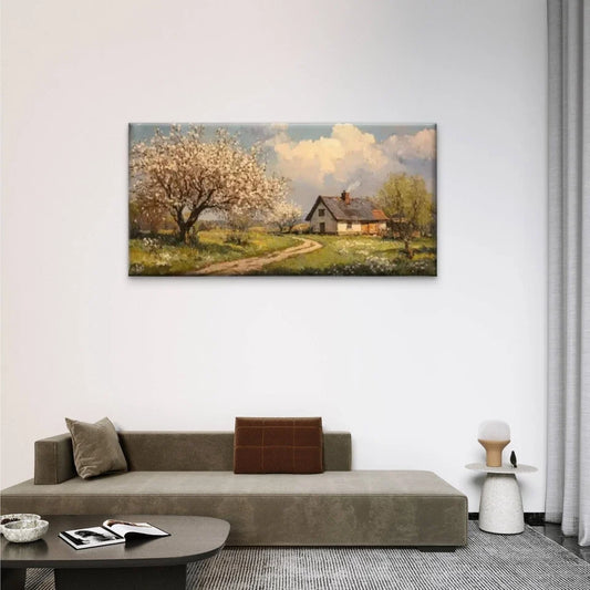 Country Road Houses Nature Wall Art Canvas Office Home Room Framed 80x45cm