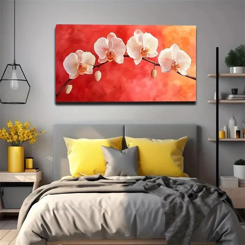 Four Flowers Growing Branches Wall Art Canvas Office Home Room Framed 120x60cm