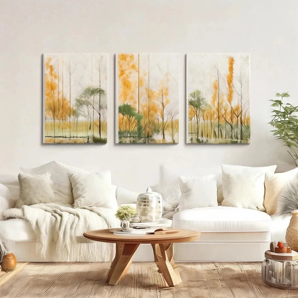 3pcs Vivid Forest Sunset Farmhouse And Modern Metal Print Ready to Hang Art