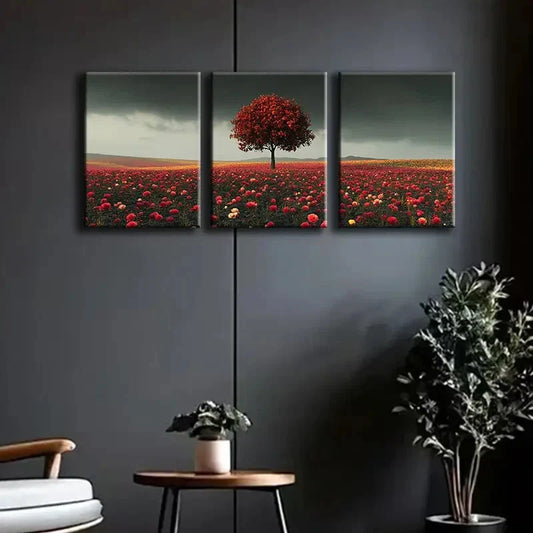 3pcs Large Field of Roses Red Darkness Perfect Wall Art Set Canvas Framed 40x60cm - High Quality Print 100% Australian Made Wall Canvas Ready to Hang