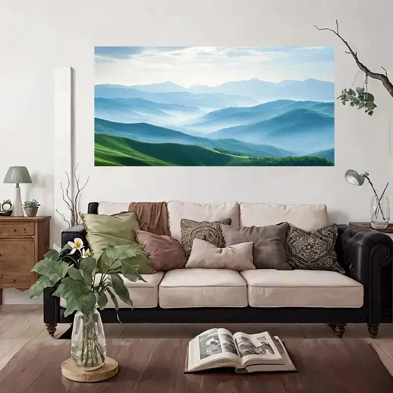 Nature Mountain Mist Wall Art Canvas Office Home Room Framed 80x45cm