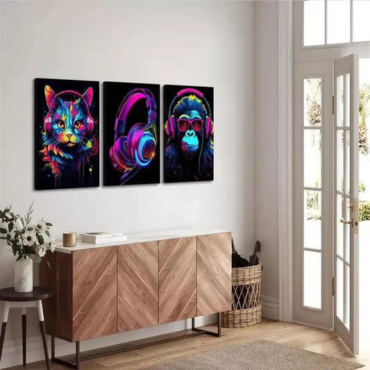 3pcs Elegant Decorative Graffiti Gaming Wall Art Set Canvas Framed 40x60cm - High Quality Print 100% Australian Made Wall Canvas Ready to Hang