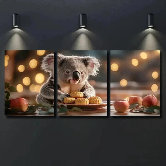 3pcs Koala & Mooncakes Decoration Wall Art Set Canvas Framed 40x60cm - High Quality Print 100% Australian Made Wall Canvas Ready to Hang