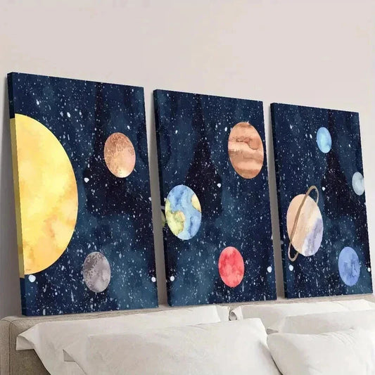 3pcs Solar System Planetary Decorative Wall Art Set Canvas Framed 40x60cm - High Quality Print 100% Australian Made Wall Canvas Ready to Hang