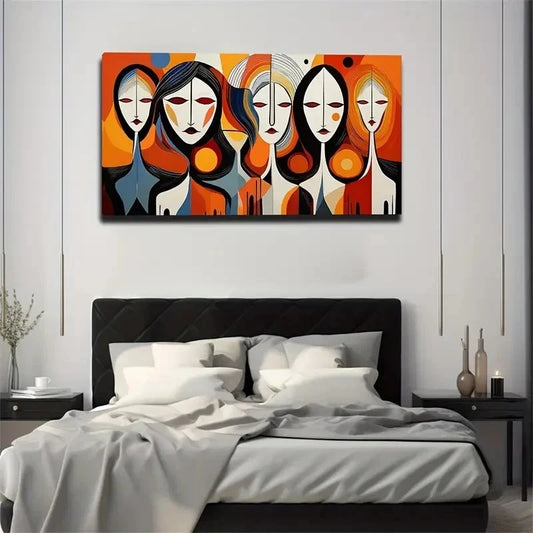Vibrant Orange Blue & Yellow Wall Art Canvas Office Home Room Framed 120x60cm