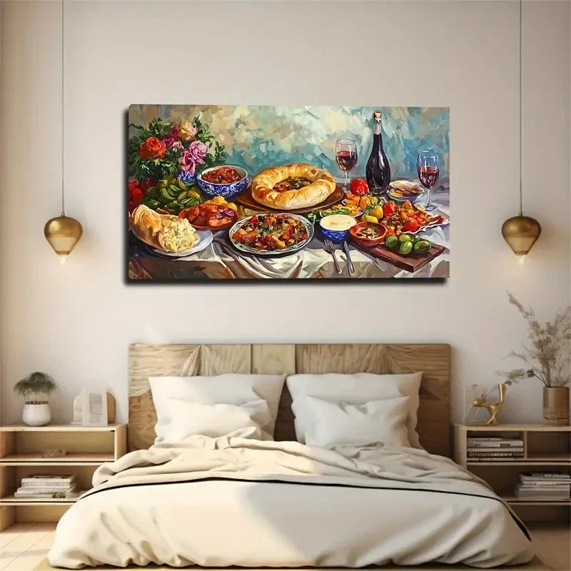 Sumptuous Meals Suitable Wall Art Canvas Office Home Room Framed 120x60cm
