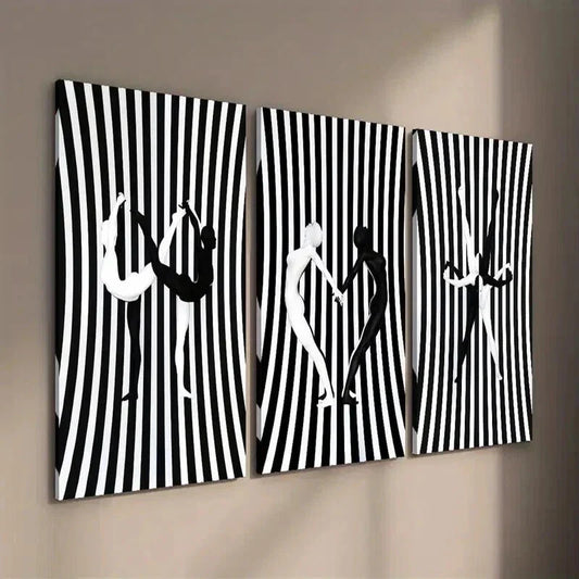 3pcs Black And White Figure Zebra Stripes Wall Art Set Canvas Framed 40x60cm - High Quality Print 100% Australian Made Wall Canvas Ready to Hang