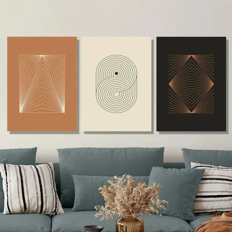 3pcs Abstract Line Art, Line Geometry, Minimalism Metal Print Ready to Hang Art