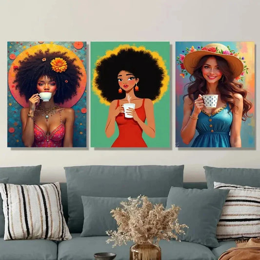 3pcs Women Floral & Geometric Patterns Modern Wall Art Set Canvas Framed 40x60cm - High Quality Print 100% Australian Made Wall Canvas Ready to Hang