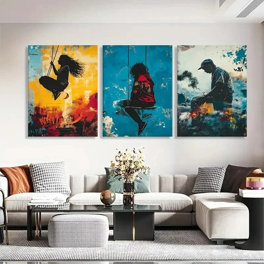 3pcs Street Girl Graffiti Dynamic Perfect Wall Art Set Canvas Framed 40x60cm - High Quality Print 100% Australian Made Wall Canvas Ready to Hang