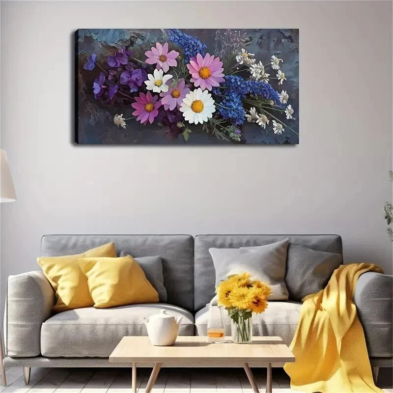 Vibrant Floral Design Colorful Wall Art Canvas Office Home Room Framed 120x60cm