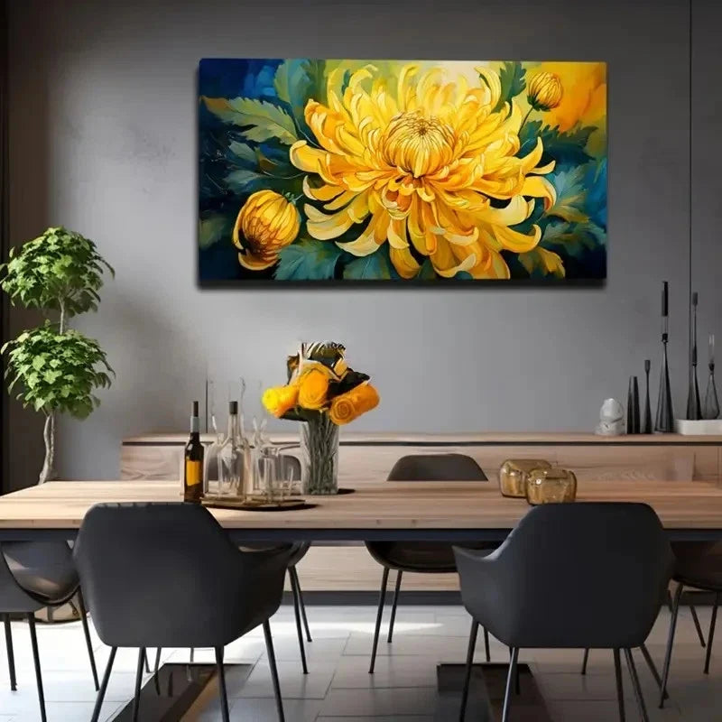 Vibrant Yellow Dahlia Wall Art Canvas Office Home Room Framed 80x45cm