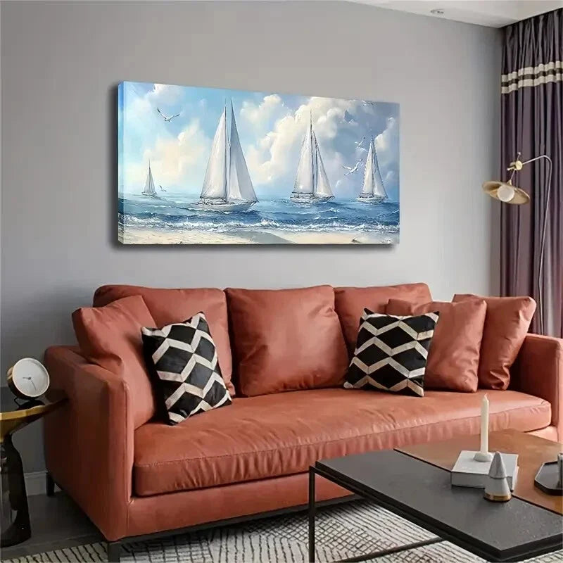 Featuring Sailboats Arranged Wall Art Canvas Office Home Room Framed 120x60cm