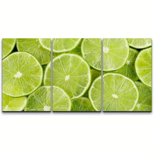 3pcs Sliced Ripe Lemons Green Metal Print Ready to Hang Art