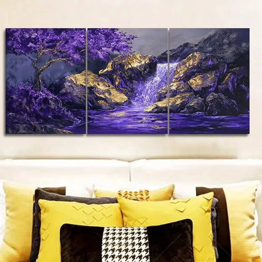 3pcs Purple And Golden Iridescent Rock Metal Print Ready to Hang Art