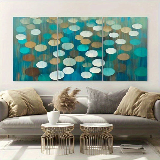 3pcs Rain Drops Blue & White Gold Metal Print Ready to Hang Art