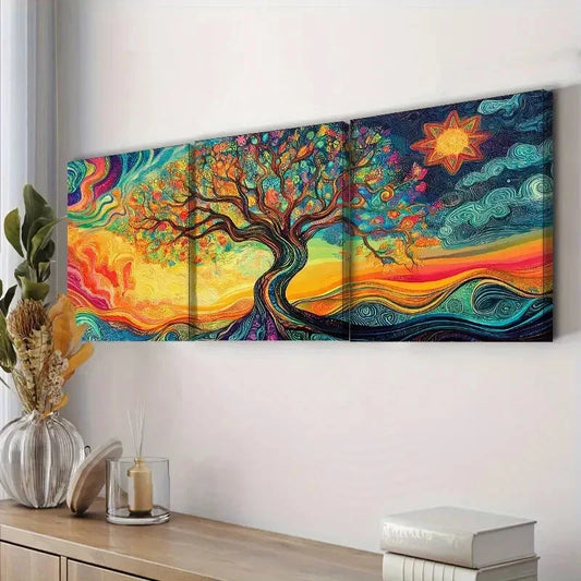3pcs Psychedelic Tree of Life Waterproof Wall Art Set Canvas Framed 40x60cm - High Quality Print 100% Australian Made Wall Canvas Ready to Hang