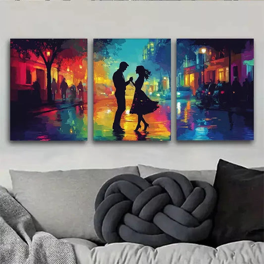 3pcss Romantic Street Dance colorful painting Wall Art Set Canvas Framed 40x60cm - High Quality Print 100% Australian Made Wall Canvas Ready to Hang