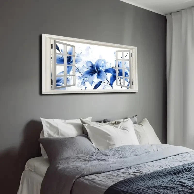 Blue Hydrangea With Open Wall Art canvas office home room framed 120x60cm