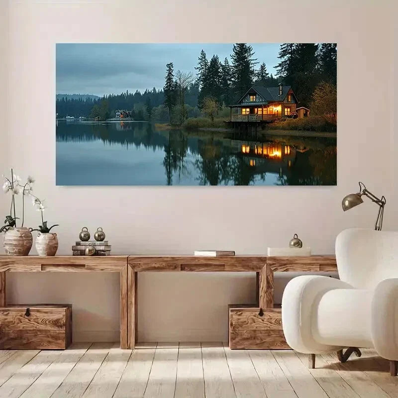 Silence Night Sky River wall canvas office home room framed 120x60cm
