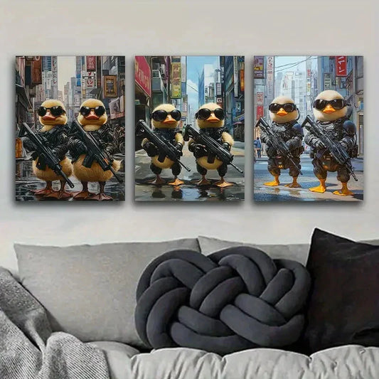 3pcs Two cute baby ducks in cyberpunk armor Metal Print Ready to Hang Art