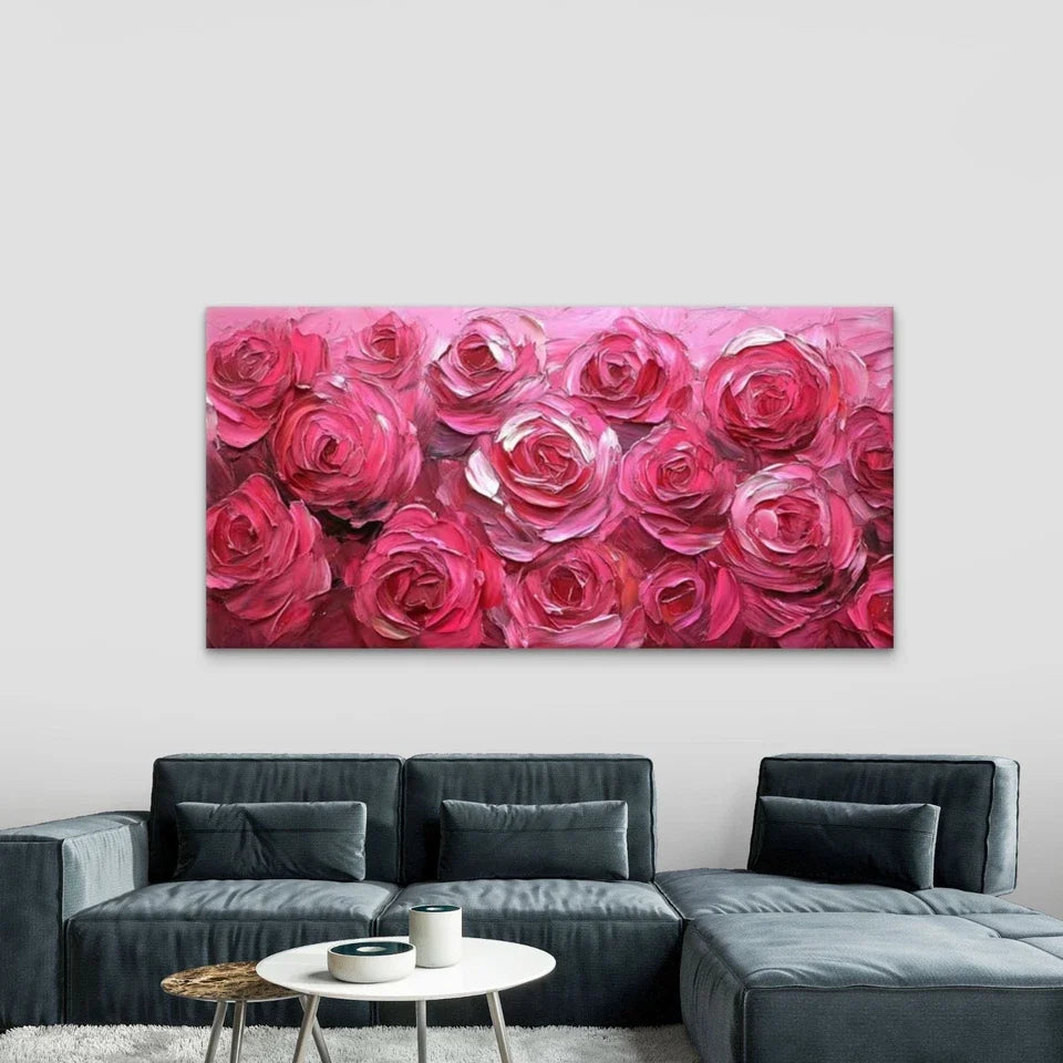 Pink Roses Decor Wall Art Canvas Office Home Room Framed 80x45cm