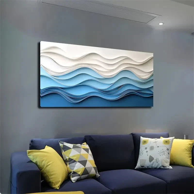 Blue & White Abstract Wall Art canvas office home room framed 120x60cm