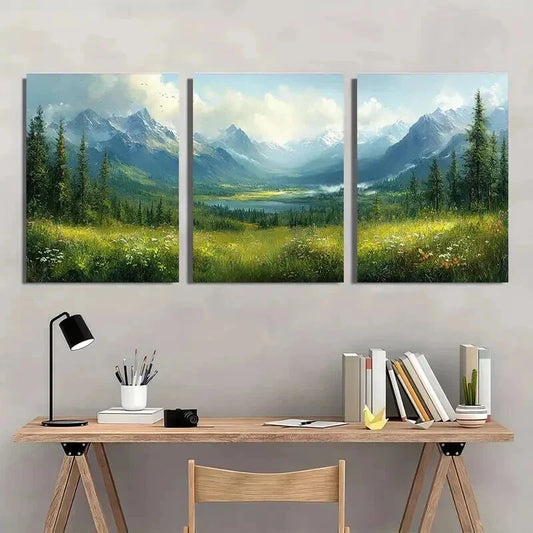 3pcs Serene Lush Greenery Misty Mountains Wall Art Set Canvas Framed 40x60cm - High Quality Print 100% Australian Made Wall Canvas Ready to Hang