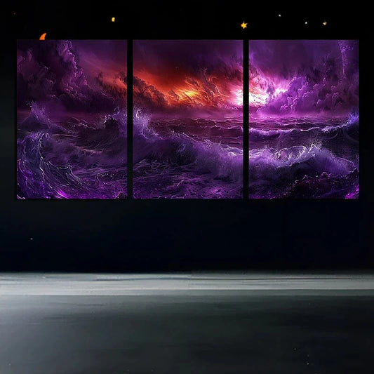 3pcs Turbulent Sea Storm Design Metal Print Ready to Hang Art