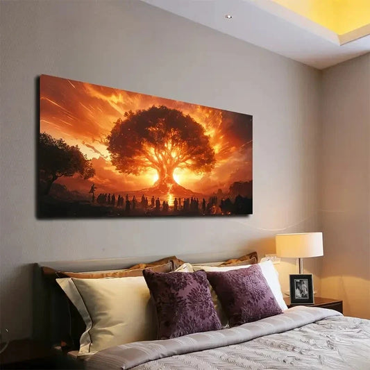 Vibrant Sunset Tree Design Wall Art canvas office home room framed 120x60cm