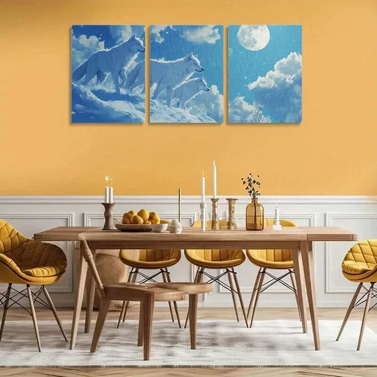 3pcs Serene Moonlit Sky with Howling Wolves Metal Print Ready to Hang Art