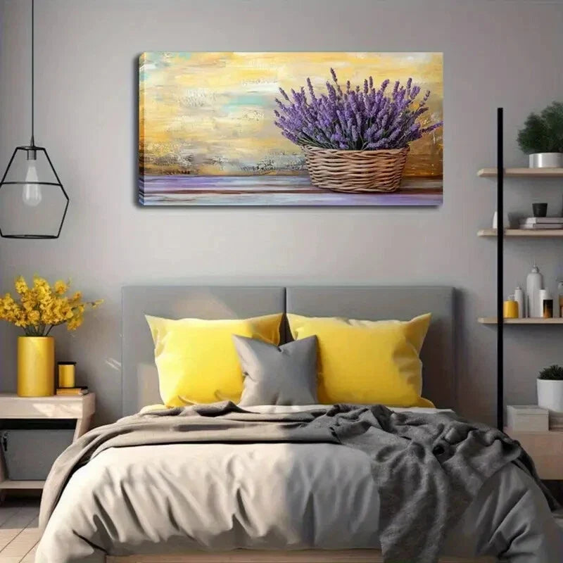 Vibrant Purple Lavender Woven Wall Art Canvas Office Home Room Framed 120x60cm