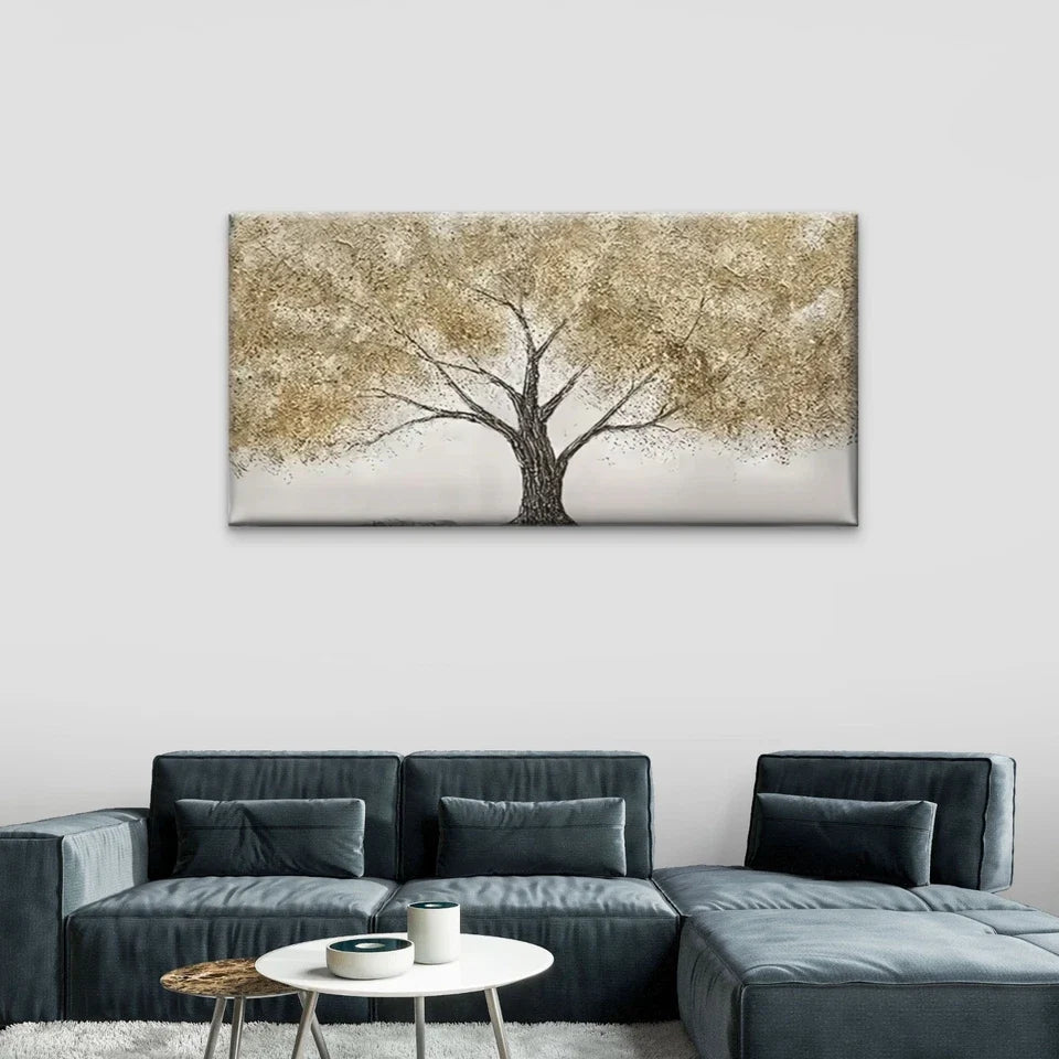 Modern Abstract Tree Golden Wall Art Canvas Office Home Room Framed 80x45cm
