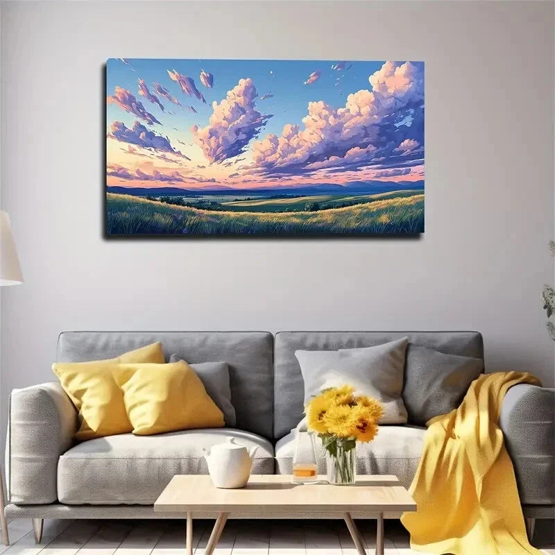 Vibrant Sunset Sky Greenery Wall Art canvas office home room framed 120x60cm