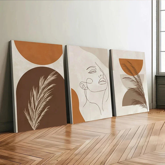 3pcs Modern Geometric Art Abstract White Leaf Wall Art Set Canvas Framed 40x60cm - High Quality Print 100% Australian Made Wall Canvas Ready to Hang